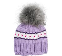 styleBREAKER Kinder Strick Bommelmütze Herzchen Muster Fleece, Flieder