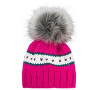 styleBREAKER Kinder Strick Bommelmütze Herzchen Muster Fleece, Pink