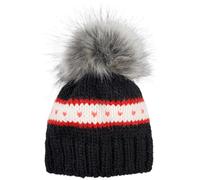 styleBREAKER Kinder Strick Bommelmütze mit Herzmuster und Thermo Fleece Futter, Winter Fellbommel Mütze, 3-5 Jahre 04024209, Farbe:Schwarz