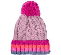 styleBREAKER Kinder Strick Bommelmütze mit Zopfmuster und gestreifter Krempe, Fleece Futter Winter, 3-5 Jahre 04024206, Farbe:Mauve-Pink