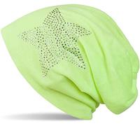 Beanie STYLEBREAKER "Leichte Beanie mit Strass Stern", Herren, gelb (neongelb), Obermaterial: 50% Viskose CV. 50% Baumwolle CO., Modisch, Mützen Beanie (53605053-0) neongelb