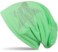 Beanie STYLEBREAKER "Leichte Beanie mit Strass Stern", Herren, grün (neongrün), Obermaterial: 50% Viskose CV. 50% Baumwolle CO., Modisch, Mützen Beanie (97838921-0) neongrün