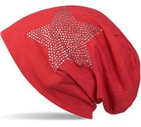Beanie STYLEBREAKER "Leichte Beanie mit Strass Stern", Herren, rot, Obermaterial: 50% Viskose CV. 50% Baumwolle CO., Modisch, Mützen Beanie (73300959-0) rot