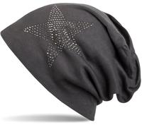 Beanie STYLEBREAKER "Warme Beanie Mütze mit Strass Stern", Herren, grau (anthrazit, grau), Obermaterial: 50% Viskose CV. 50% Baumwolle CO., Modisch, Mützen Beanie (70714901-0) anthrazit, grau