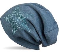 Beanie STYLEBREAKER "Warme Beanie Mütze mit Strass Stern", Herren, blau (blau meliert, hellblau), Obermaterial: 50% Viskose CV. 50% Baumwolle CO., Modisch, Mützen Beanie (43510127-0) blau meliert, hel