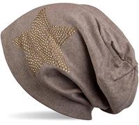 Beanie STYLEBREAKER "Warme Beanie Mütze mit Strass Stern", Herren, braun (braun meliert, gelbgold), Obermaterial: 50% Viskose CV. 50% Baumwolle CO., Modisch, Mützen Beanie (72054805-0) braun meliert,