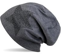 Beanie STYLEBREAKER "Warme Beanie Mütze mit Strass Stern", Herren, grau (grau meliert, schwarz), Obermaterial: 50% Viskose CV. 50% Baumwolle CO., Modisch, Mützen Beanie (20934267-0) grau meliert, schw