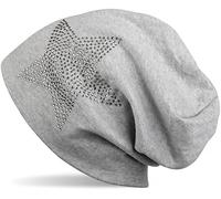 Beanie STYLEBREAKER "Warme Beanie Mütze mit Strass Stern", Herren, grau (hellgrau meliert, silber), Obermaterial: 50% Viskose CV. 50% Baumwolle CO., Modisch, Mützen Beanie (82949012-0) hellgrau melier