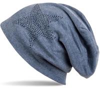 Beanie STYLEBREAKER "Warme Beanie Mütze mit Strass Stern", Herren, blau (jeansblau, blau), Obermaterial: 50% Viskose CV. 50% Baumwolle CO., Modisch, Mützen Beanie (28891003-0) jeansblau, blau