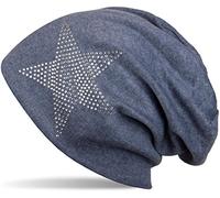 Beanie STYLEBREAKER "Warme Beanie Mütze mit Strass Stern", Damen, blau (jeansblau), Obermaterial: 50% Viskose CV. 50% Baumwolle CO., Modisch, Mützen Beanie (22742538-0) jeansblau