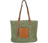 styleBREAKER Korbflecht Schultertasche aus Papierstroh mit Kunstleder Details | Damen Shopper Basttasche geflochten mit Reißverschluss | Strandtasche 43 x 34 x 4 cm, Farbe:Oliv