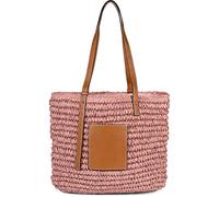 styleBREAKER Korbflecht Schultertasche aus Papierstroh mit Kunstleder Details | Damen Shopper Basttasche geflochten mit Reißverschluss | Strandtasche 43 x 34 x 4 cm, Farbe:Altrose