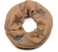 styleBREAKER Loop Schal mit Sterne Muster und edler Strass Applikation, Schlauchschal, Tuch, Damen 01018086, Farbe:Hellbraun-Braun (One Size)