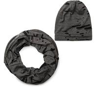 styleBREAKER Loop Schal und Beanie Mütze Set im Destroyed Vintage used Look, Unisex 01018209, Farbe:Dunkelgrau, Größe:Breit
