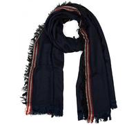 Strickschal STYLEBREAKER "Breiter XXL Schal mit Fransen und Streifen Muster", Damen, blau (midnight, blau, schwarz), Obermaterial: 80% Viskose CV. 20% Wolle WO., Modisch, Modetücher (92885718-0) midni