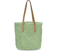 styleBREAKER Papierstroh Schultertasche mit langen Henkeln | Damen Basttasche Korbtasche geflochten mit Reißverschluss | Boho Shopper Sommertasche 40 x 40 x 5 cm, Farbe:Lindgrün