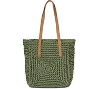 styleBREAKER Papierstroh Schultertasche mit langen Henkeln | Damen Basttasche Korbtasche geflochten mit Reißverschluss | Boho Shopper Sommertasche 40 x 40 x 5 cm, Farbe:Oliv