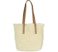 styleBREAKER Papierstroh Schultertasche mit langen Henkeln | Damen Basttasche Korbtasche geflochten mit Reißverschluss | Boho Shopper Sommertasche 40 x 40 x 5 cm, Farbe:Creme
