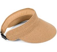 styleBREAKER Papierstroh Visor Cap einfarbig | Sonnenvisier mit elastischem Band und Hakenverschluss | Luftige Schildkappe als Sonnenhut für Damen, Farbe:Braun
