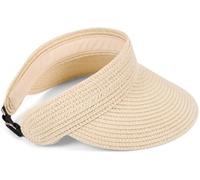 styleBREAKER Papierstroh Visor Cap einfarbig | Sonnenvisier mit elastischem Band und Hakenverschluss | Luftige Schildkappe als Sonnenhut für Damen, Farbe:Beige