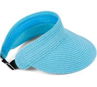 styleBREAKER Papierstroh Visor Cap einfarbig | Sonnenvisier mit elastischem Band und Hakenverschluss | Luftige Schildkappe als Sonnenhut für Damen, Farbe:Türkis