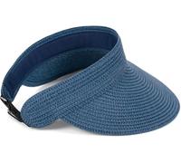 styleBREAKER Papierstroh Visor Cap einfarbig | Sonnenvisier mit elastischem Band und Hakenverschluss | Luftige Schildkappe als Sonnenhut für Damen, Farbe:Blau