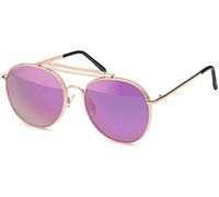 styleBREAKER Piloten Sonnenbrille mit dickem Metallrahmen, Doppel Metallsteg und Flachgläsern, Brille, Unisex 09020079, Farbe:Gestell Gold/Glas Pink verspiegelt