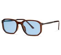 styleBREAKER Retro Sonnenbrille Hexagonal | Geometrische Panto Brille | Vintage Keyhole Design UV400 | Inkl. Stoffbeutel & Putztuch, Braun/Blau getönt