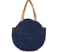 styleBREAKER runde Damen Basttasche mit langen Henkeln | Geflochtene Korbtasche als Strandtasche oder Shopper | Großes Hauptfach mit Reißverschluss, Farbe:Dunkelblau