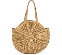 styleBREAKER runde Damen Basttasche mit langen Henkeln | Geflochtene Korbtasche als Strandtasche oder Shopper | Großes Hauptfach mit Reißverschluss, Farbe:Braun