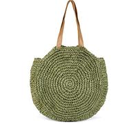 styleBREAKER runde Damen Basttasche mit langen Henkeln | Geflochtene Korbtasche als Strandtasche oder Shopper | Großes Hauptfach mit Reißverschluss, Farbe:Oliv