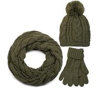 styleBREAKER "Strick Schal, Mütze & Handschuh Set mit Zopfmuster" 3 Stk. (71574631-0) oliv, loop schlauchschal