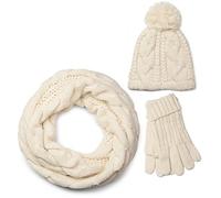 styleBREAKER "Strick Schal, Mütze & Handschuh Set mit Zopfmuster" 3 Stk. (46987019-0) creme, beige, loop schlauchschal