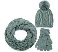 styleBREAKER "Strick Schal, Mütze & Handschuh Set mit Zopfmuster" 3 Stk. (50755424-0) grau, loop schlauchschal