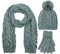 styleBREAKER "Strick Schal, Mütze & Handschuh Set mit Zopfmuster" 3 Stk. (72597645-0) grau, schal