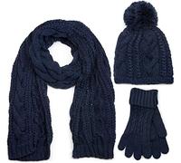 styleBREAKER "Strick Schal, Mütze & Handschuh Set mit Zopfmuster" 3 Stk. (32851461-0) dunkelblau, schal