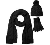 styleBREAKER "Strick Schal, Mütze & Handschuh Set mit Zopfmuster" 3 Stk. (54841629-0) schwarz, schal