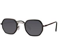 styleBREAKER Sonnenbrille Hexagonal Unisex | Geometrische Metall Brille Windsor-Ring & UV400 | Kupfer Rahmen Farb-Akzente | Retro Look | Inkl. Stoffbeutel & Putztuch, Anthrazit-Schwarz/Grau getönt