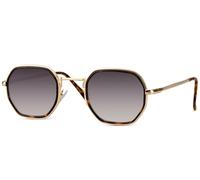 styleBREAKER Sonnenbrille Hexagonal Unisex | Geometrische Metall Brille Windsor-Ring & UV400 | Kupfer Rahmen Farb-Akzente | Retro Look | Inkl. Stoffbeutel & Putztuch, Gold-Schildpatt/Grau Verlauf