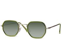 styleBREAKER Sonnenbrille Hexagonal Unisex | Geometrische Metall Brille Windsor-Ring & UV400 | Kupfer Rahmen Farb-Akzente | Retro Look | Inkl. Stoffbeutel & Putztuch, Silber-Grün/Grün Verlauf