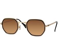 styleBREAKER Sonnenbrille Hexagonal Unisex | Geometrische Metall Brille Windsor-Ring & UV400 | Kupfer Rahmen Farb-Akzente | Retro Look | Inkl. Stoffbeutel & Putztuch, Gold-Schwarz/Braun Verlauf