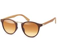 styleBREAKER Sonnenbrille in Holz Optik und runden Gläsern, Kunststoff-Metall-Gestell, Unisex 09020083, Gestell Braun-gold / Glas Braun Verlauf,