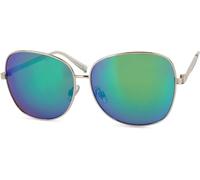 styleBREAKER Sonnenbrille mit ovalen Polycarbonat Gläsern und Vollrand Metallgestell, Damen 09020070, Farbe:Gestell Gold/Glas Grün-Blau verspiegelt