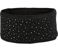 styleBREAKER Stirnband Damen Winter mit Strasssteinen und Fleece Innenfutter | warmes elastisches Feinstrick Haarband gefüttert | Glitzer Headband für kalte Tage, Farbe:Schwarz