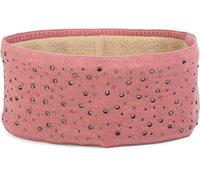 styleBREAKER Stirnband Damen Winter mit Strasssteinen und Fleece Innenfutter | warmes elastisches Feinstrick Haarband gefüttert | Glitzer Headband für kalte Tage, Farbe:Rosa