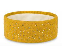 styleBREAKER Stirnband Damen Winter mit Strasssteinen und Fleece Innenfutter | warmes elastisches Feinstrick Haarband gefüttert | Glitzer Headband für kalte Tage, Farbe:Curry