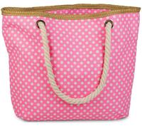styleBREAKER Strandtasche mit Punkte Muster und Kordelgriffen | großes Hauptfach mit Reißverschluss | inkl. abnehmbarer Kosmetiktasche | Shopper Damen mit Bast-Detail, Farbe:Neonpink-Weiß