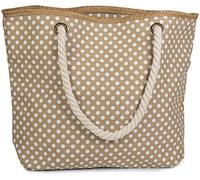 styleBREAKER Strandtasche mit Punkte Muster und Kordelgriffen | großes Hauptfach mit Reißverschluss | inkl. abnehmbarer Kosmetiktasche | Shopper Damen mit Bast-Detail, Farbe:Beige-Weiß