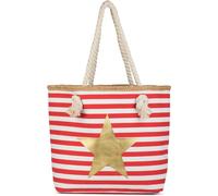 styleBREAKER Strandtasche Streifen Metallic Stern 45x33cm | Reißverschluss. Kordelhenkel 68cm. Hauptfach groß. maritim bedruckt. Baumwollanteil. Shopper Design.
