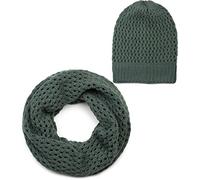 styleBREAKER Strick Loop Schal und Mütze Set, Loch Muster Strickschal mit Beanie Strickmütze, Winter, Unisex 01018210, Farbe:Dunkelgrau